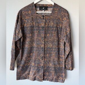 Peruvian Connection vintage tribal print Pima cotton long sleeve tunic Women’s S